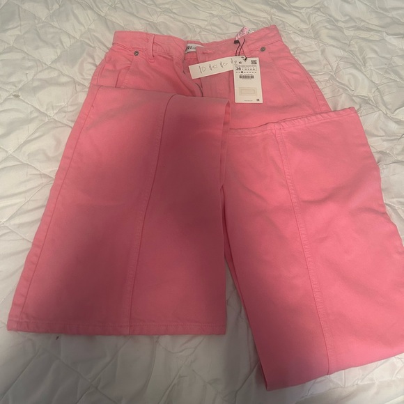 High rise wide leg pink Zara jeans NWT - Picture 2 of 4